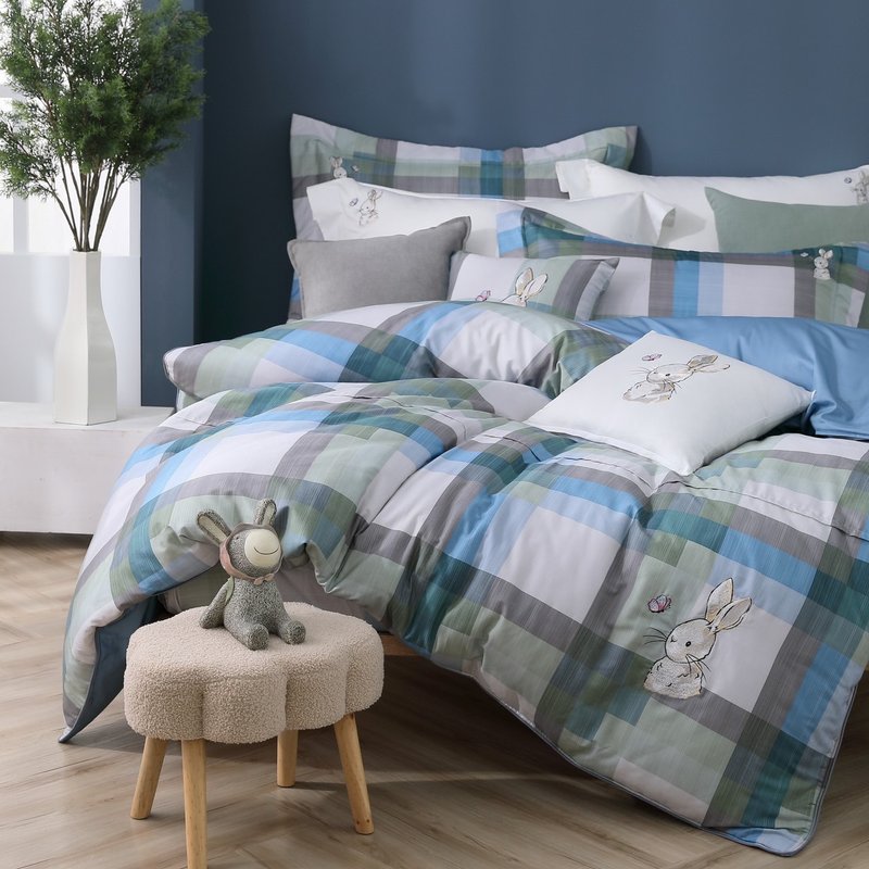 ベッドバッグ+枕カバーセット-100％コーマ綿-カーニバル-ブルー-ロブラビット-台湾製 - 寝具 - コットン・麻 