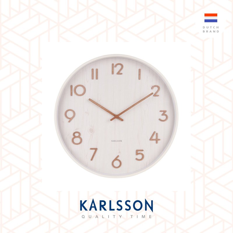 荷蘭Karlsson,40cm 木制白色數字掛鐘Wall clock Pure basswood - 時鐘/鬧鐘 - 木頭 白色
