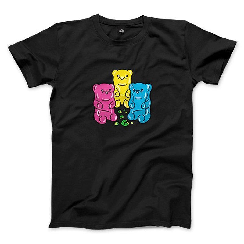 Bear Eats Buddies-Black-Unisex T-shirt - เสื้อยืดผู้ชาย - ผ้าฝ้าย/ผ้าลินิน สีดำ