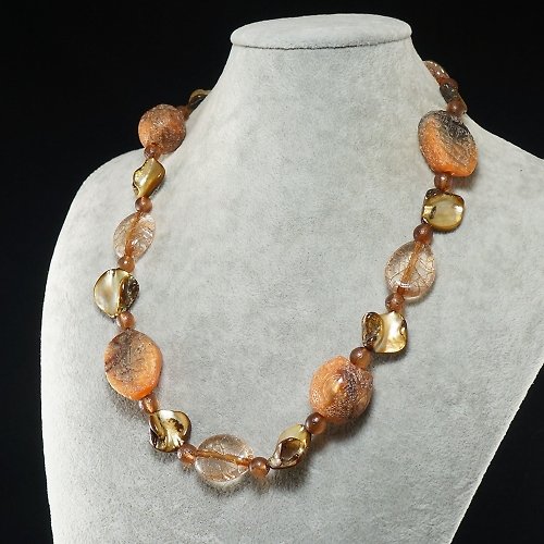 AGATIX Brown Beige Orange Large Beaded Handmade Statement Necklace Woman Jewelry Gift