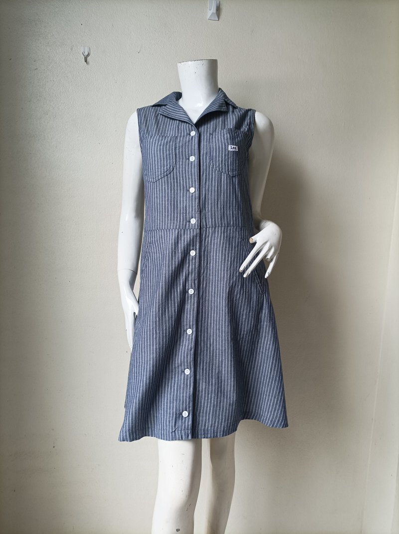 Vintage Lee Union made Striped Dress /Button Up mini dress Size M - 洋裝/連身裙 - 棉．麻 