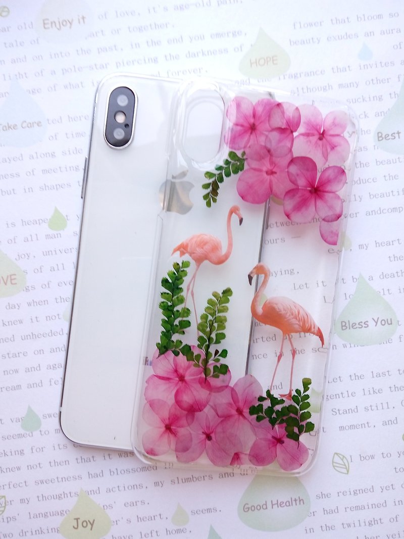 Pressed flowers phone case, Fit for iPhone X ,Flamingos - เคส/ซองมือถือ - อะคริลิค สึชมพู