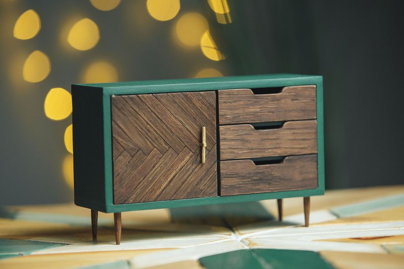 Miniature chest of drawers for dolls 1/6 scale. Furniture for dollhouse, diorama - 公仔/玩偶 - 木頭 綠色