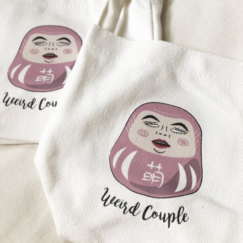 粉紅色萌萌達摩圖案 環保飲料提袋一個 - 杯套/飲料提袋 - 棉．麻 多色