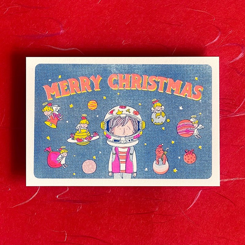 Risograph Christmas Card (Blue) - การ์ด/โปสการ์ด - กระดาษ สีน้ำเงิน