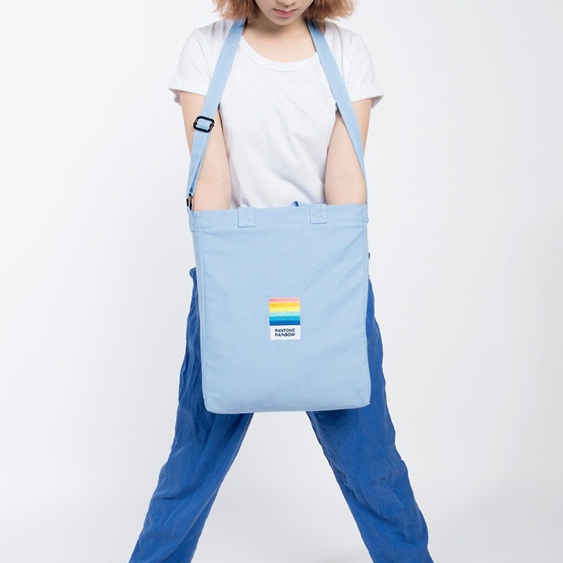 KIITOS SUMMER  TALK 系列斜挎單肩手提多用途包--淺藍色彩虹條款 - 側背包/斜背包 - 棉．麻 多色