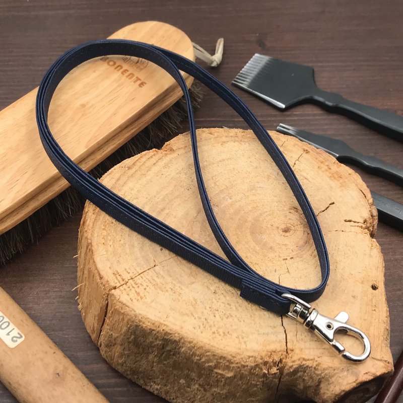 【Neckband】Blue Saffiano | Lanyard Strap | Handmade Leather in Hong Kong - เชือก/สายคล้อง - หนังแท้ สีน้ำเงิน