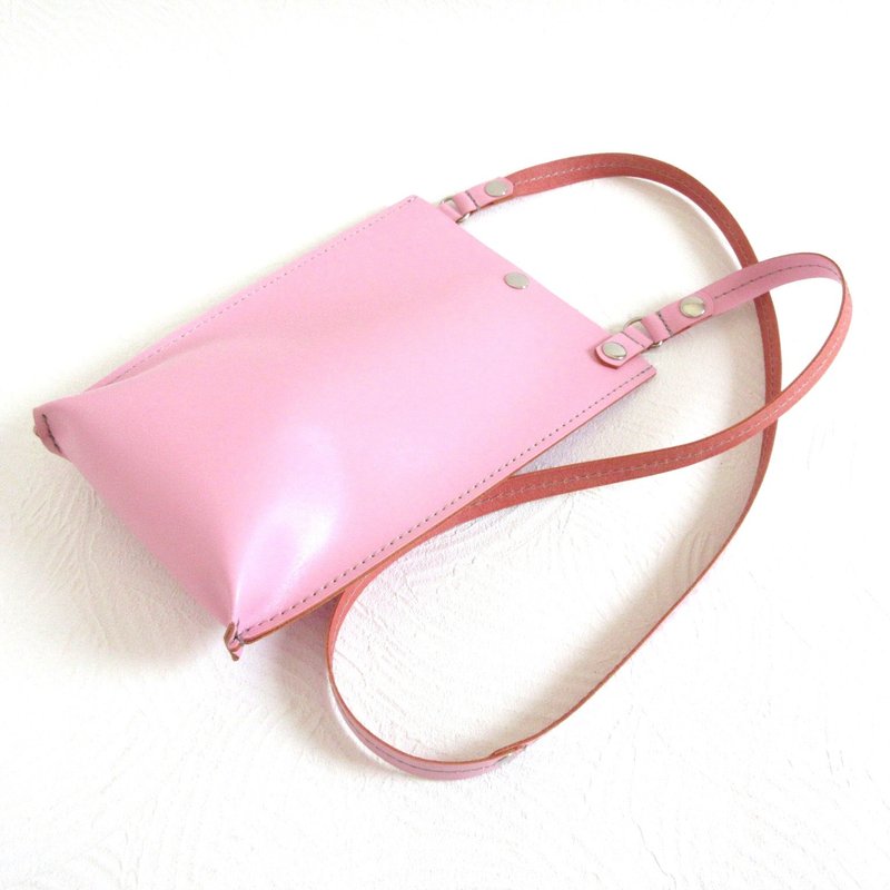 牛革・シンプルサコッシュ・タテ型・スムース・ピンク・0168 - 側背包/斜背包 - 真皮 粉紅色