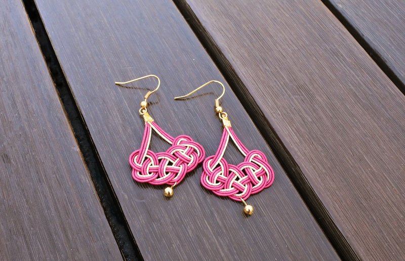 Brownish Purple Gold Japanese Mizuhiki Earring - ต่างหู - กระดาษ สีม่วง