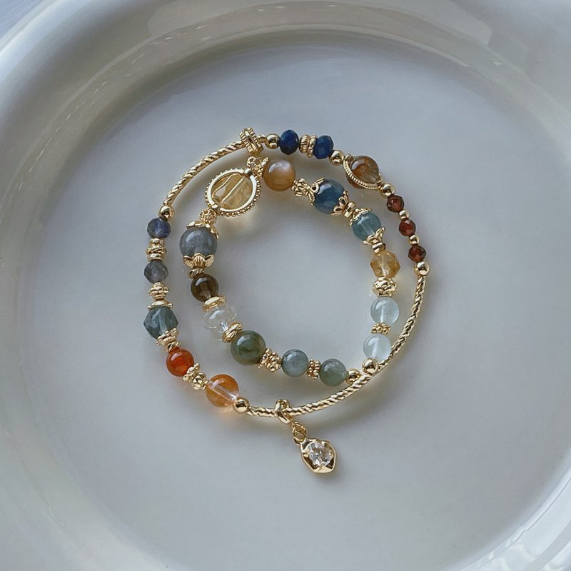 Mogao Fragment丨Stone+ citrine丨attracting wealth, warding off evil spirits and relieving stress丨customized double circle crystal bracelet - Bracelets - Crystal Multicolor