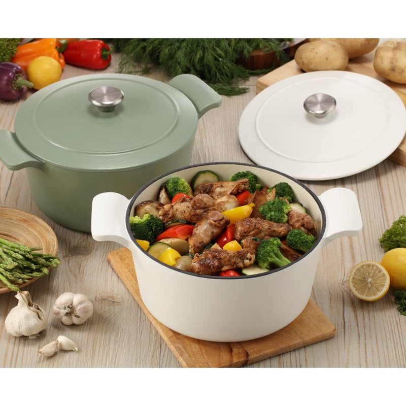 [Corning Tableware] Cast iron enamel pot 25CM (optional two colors) - กระทะ - วัสดุอื่นๆ หลากหลายสี