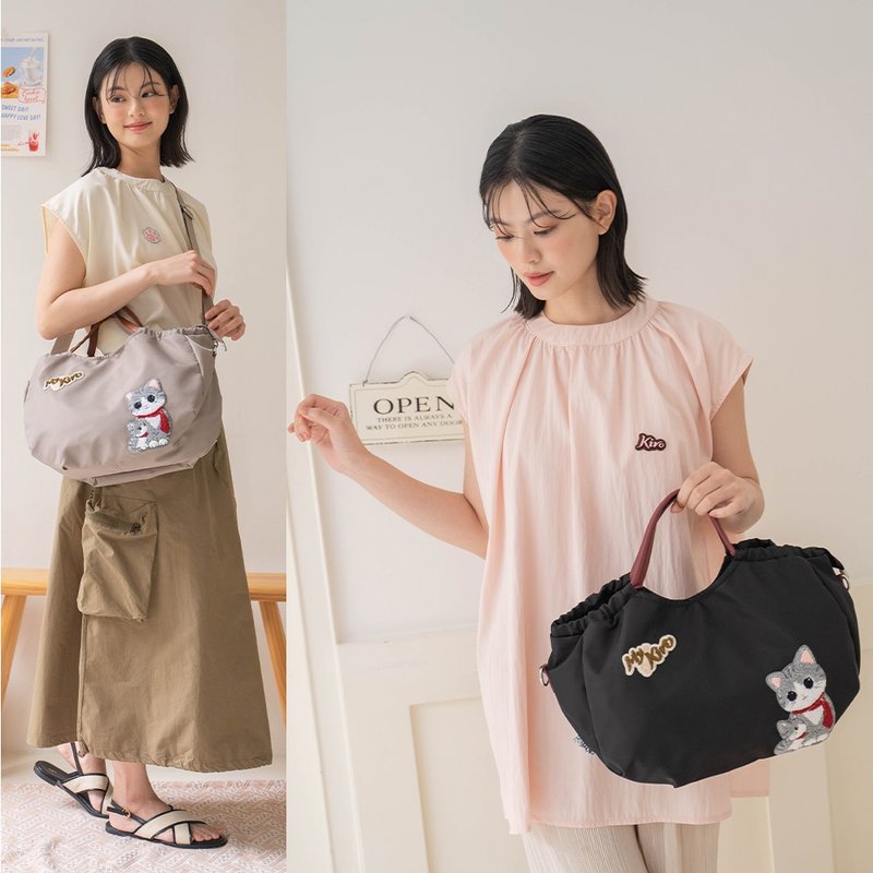 大泡芙包 母子貓 毛巾繡 手提/斜背包【330071】 - 手提包/手提袋 - 防水材質 灰色