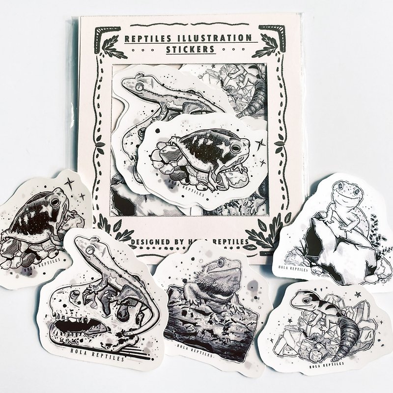 Reptile Gecko Black and White Illustration Sticker (Matte) - Stickers - Paper 