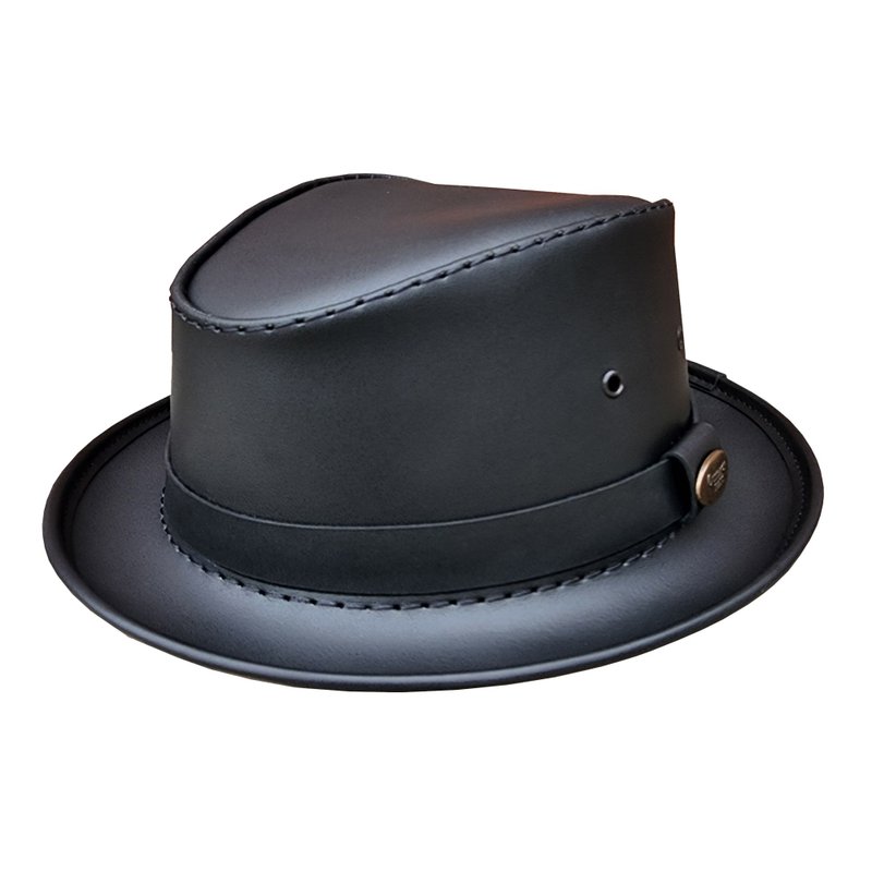 Black Genuine Leather Fedora Hat - 帽子 - 真皮 黑色