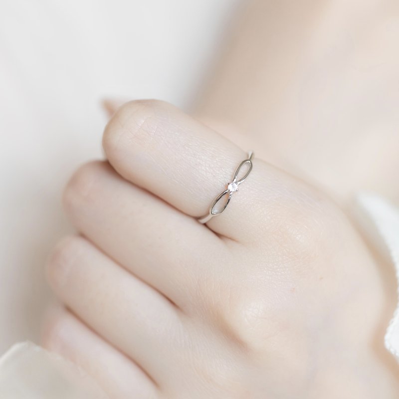 白水晶925純銀無限設計戒指 可調式戒指 - 戒指 - 寶石 銀色