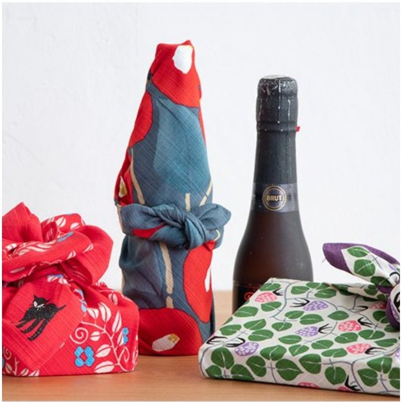 京都風呂敷包巾-竹久夢二 中巾-樁-藍灰 - 手帕 - 棉．麻 