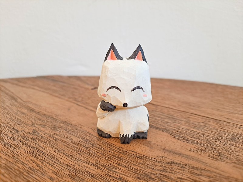 Lucky White Fox - 公仔模型 - 木頭 