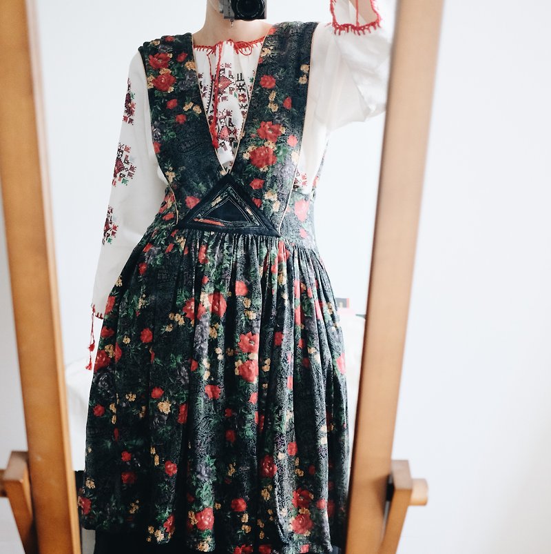 Vintage 美國花朵背心洋裝 - 連身裙 - 棉．麻 