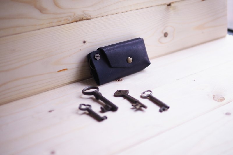 Keys Sandwich 鑰匙夾 意大利植鞣革 真皮鑰匙包 深藍色 - 鑰匙圈/鑰匙包 - 真皮 藍色
