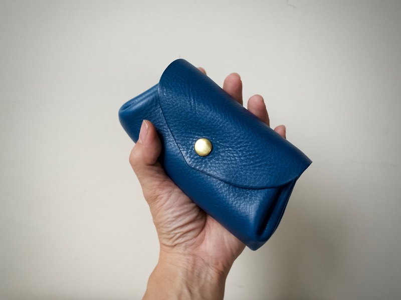 Leather Wallet Italian Natural Tanned Leather Mini Pouch Fave Vermeerblue - กระเป๋าใส่เหรียญ - หนังแท้ สีน้ำเงิน