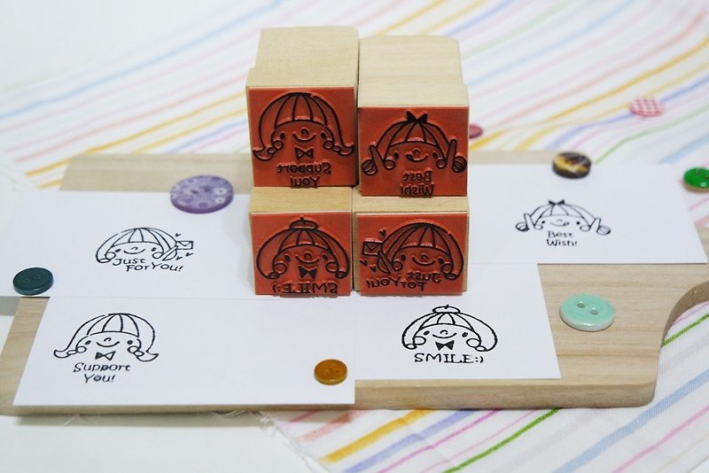Seal / Round Girl Text Series / Four Girls Walking Together Set - Stamps & Stamp Pads - Rubber 