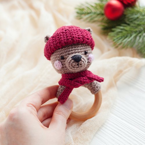 MaraBooHandmade Crochet Pattern Bear in a Hat Baby Rattle Toy - Digital Item
