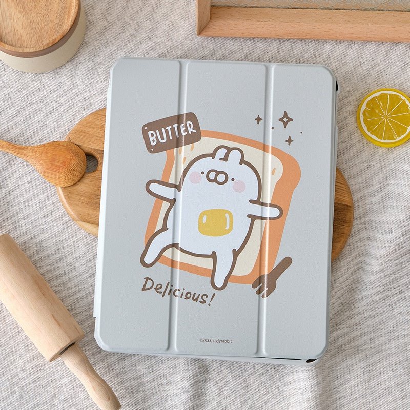 Ugly White Rabbit Butter Toast iPad Tri-fold Protective Case - Tablet & Laptop Cases - Plastic Multicolor