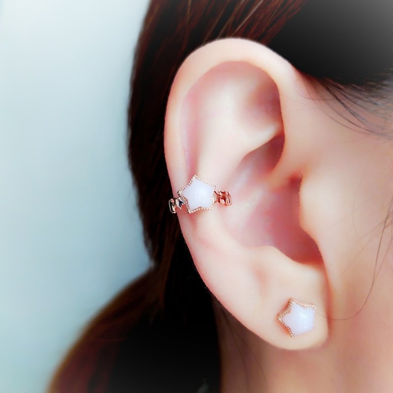 Little Star Pink Opal 18K Rose Gold Plated Silver Star Eternity Ear Cuff - ต่างหู - เครื่องประดับพลอย สึชมพู