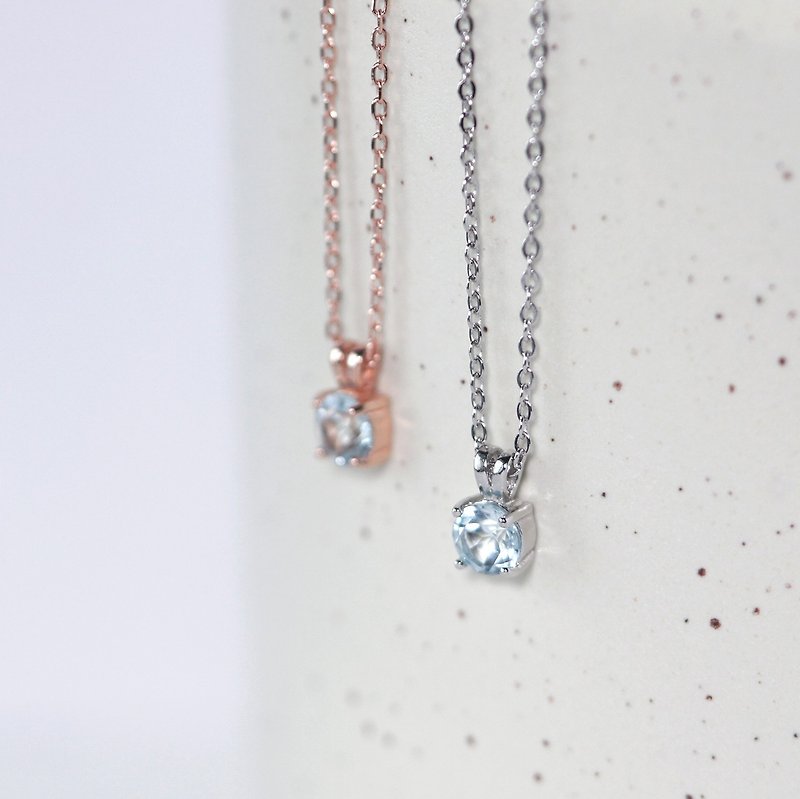 Light Ice Blue Stone 5mm Sterling Silver Rose Gold Necklace - November Birthstone - Necklaces - Semi-Precious Stones Blue