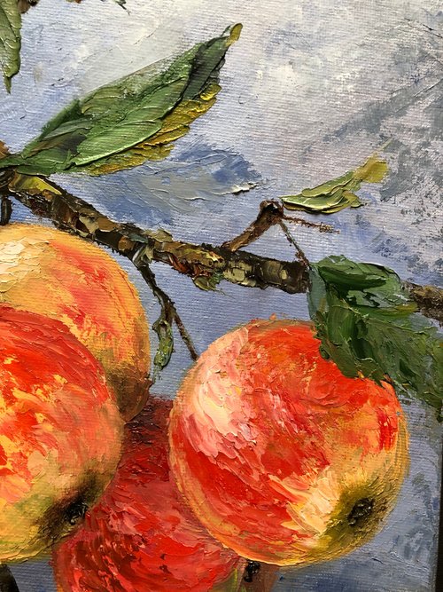 油絵 果物と食器