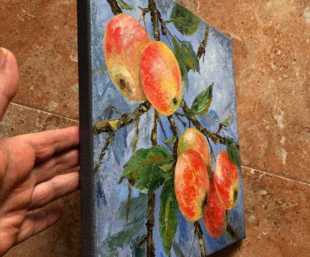 果物の絵 アップルオイル オリジナル キッチン 静物画 布面油絵