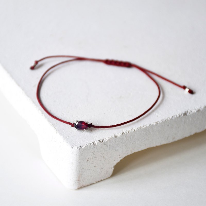 Handmade Simple Garnet with 925 silver Bracelet, Birth stone for January - Bracelets - Gemstone Red