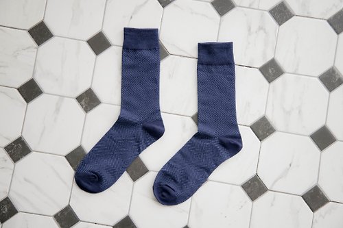 ORINGO 林果良品 幾何菱紋紳士襪 沉穩藍