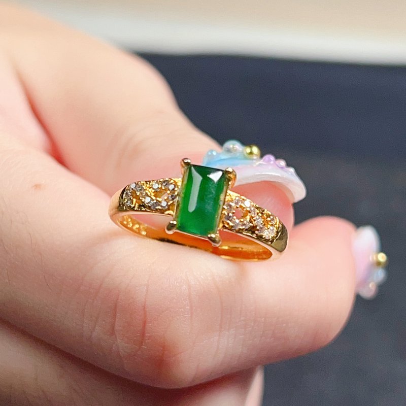 冰種老坑綠翡翠無事牌戒指 925純銀 | 天然翡翠A貨 | 送禮 - 戒指 - 玉石 綠色