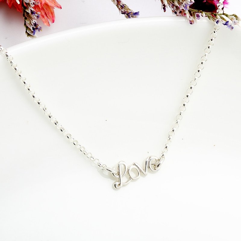 Letter Love s925 sterling silver necklace Valentine's Day gift - Collar Necklaces - Sterling Silver Silver