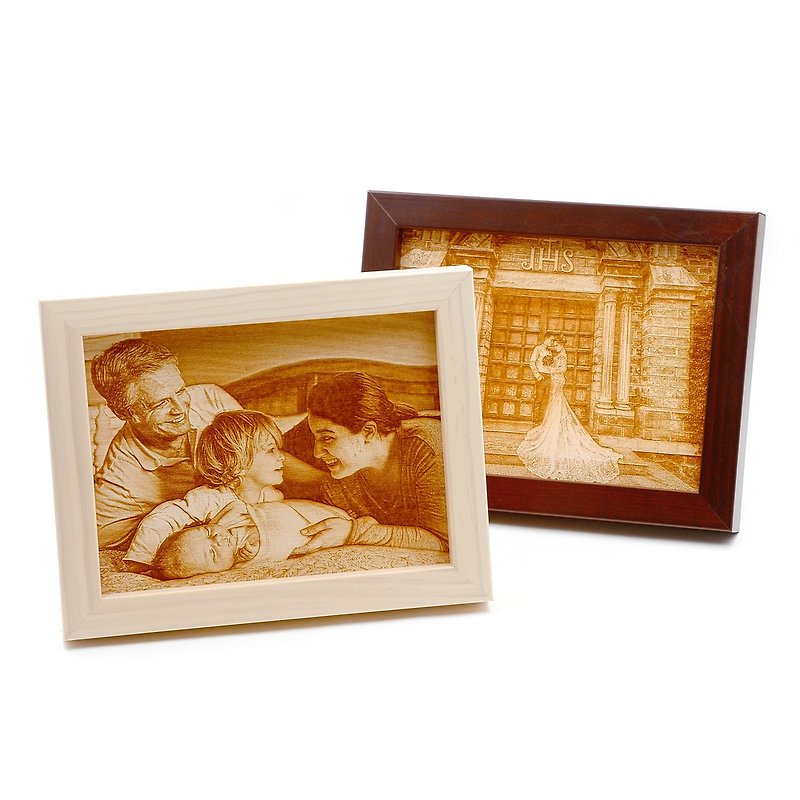 【Customized gift】Photo engraving and woodcut painting photo frame | Collect and engrave photos, a wonderful masterpiece - กรอบรูป - ไม้ สีทอง