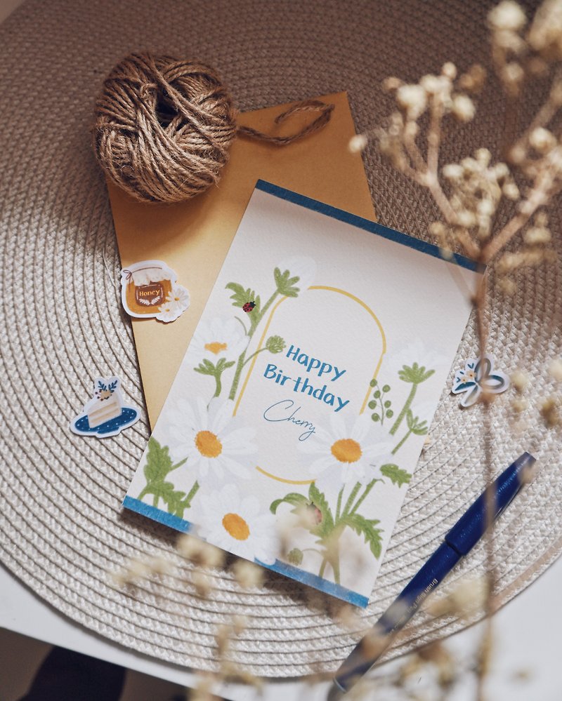 Daisy Garden Hand-Drawn Florals Card Set (Birthday/ Thank You Card) - การ์ด/โปสการ์ด - กระดาษ หลากหลายสี
