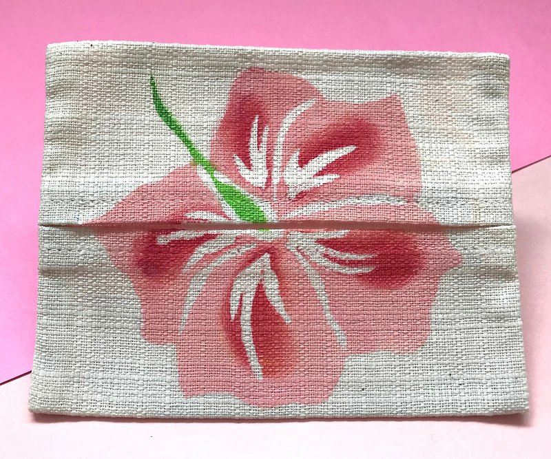 手染め紅型(BINGATA)ポケットティッシュケース(ピンク) - 化妝袋/收納袋 - 棉．麻 粉紅色