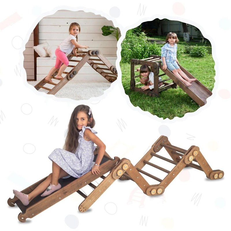 Snake Ladder + Slide/Climbing Ramp Montessori Climbing Play Set for Toddlers - เฟอร์นิเจอร์เด็ก - ไม้ สีนำ้ตาล