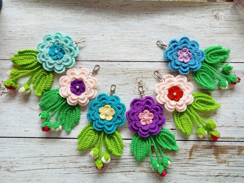 Crochet Keychain Flowers Handmade Multicolor Bag Accessories - Keychains - Acrylic Multicolor