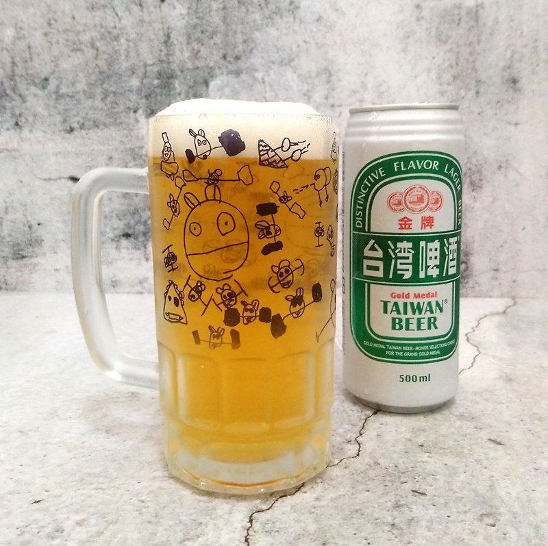 【客製化禮物】(客製商品)塗鴉玻璃啤酒杯