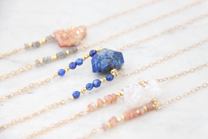 Lapis bohemian 14KGF long chain / Lapis Lazuli BOHO style - Necklaces - Gemstone Blue