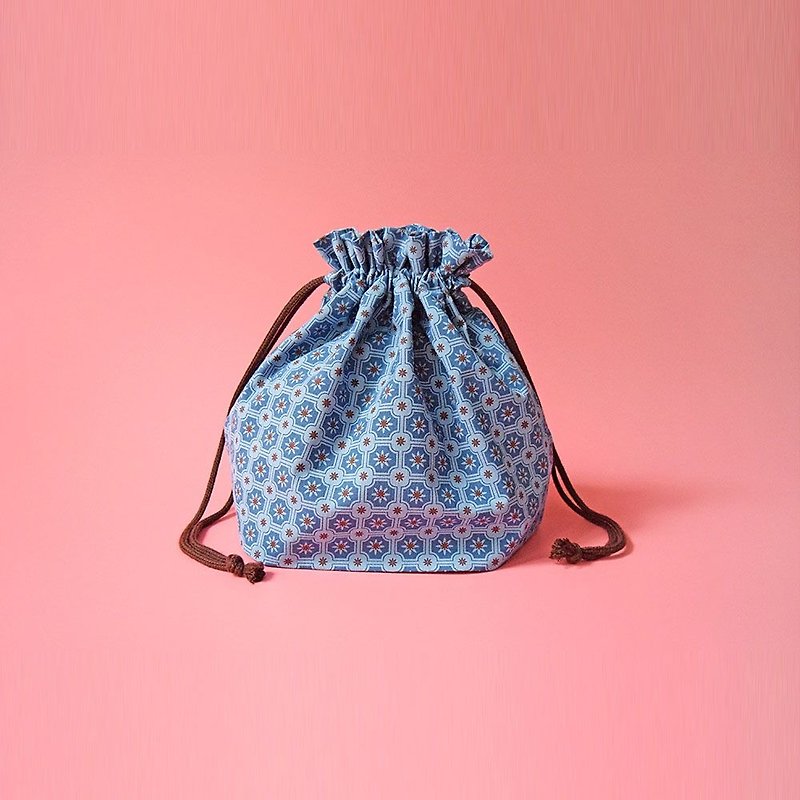 束口旅行衣物袋-M/老磁磚2號/暮色藍 - 化妝包/收納袋 - 棉．麻 