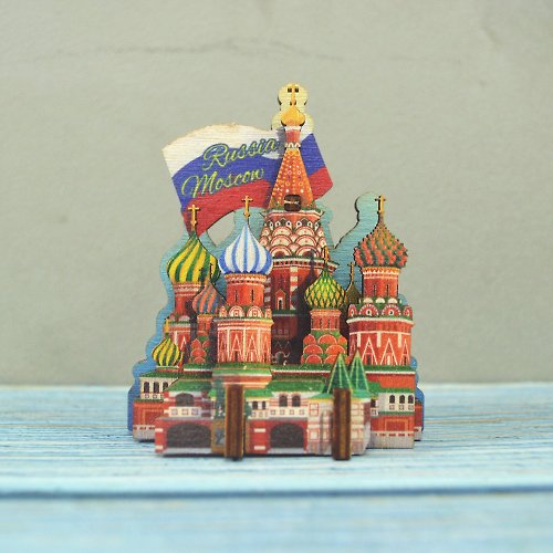新格子創意設計 木質DIY冰箱磁鐵-俄羅斯 聖瓦西里主教座堂