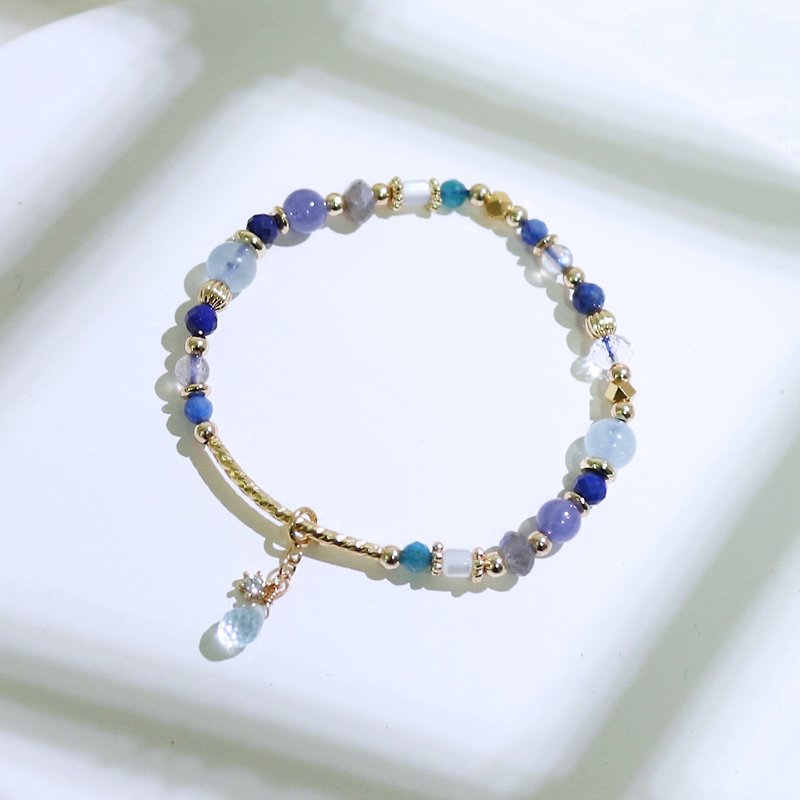 Natural stone series ginseng lapis lazuli labradorite aquamarine sapphire Stone white crystal Stone bracelet - สร้อยข้อมือ - คริสตัล สีน้ำเงิน