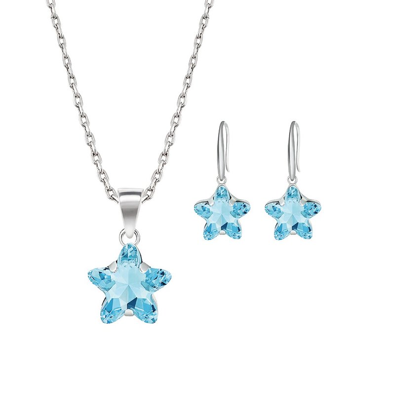 Sparking star set / Austrian crystal in Aquamarine - Necklaces - Crystal Blue