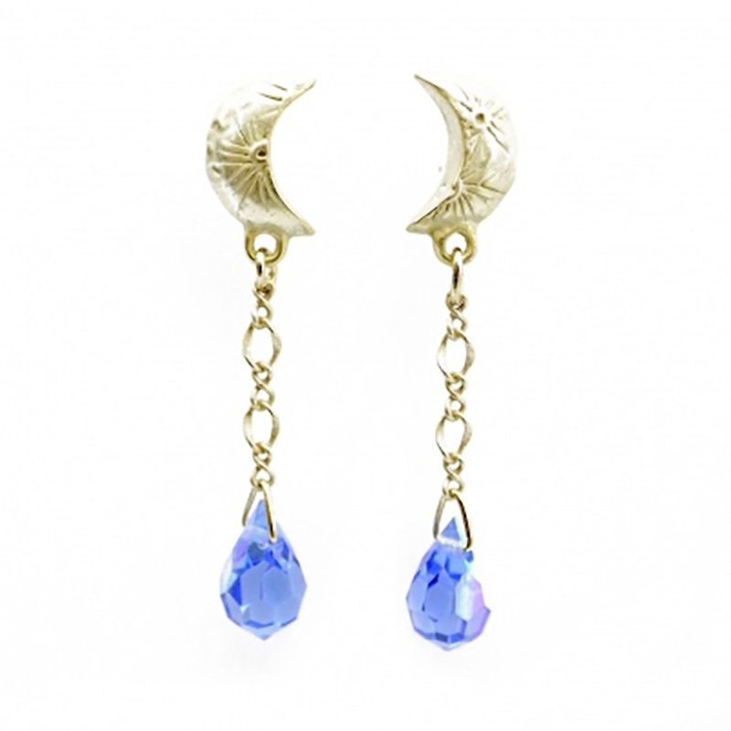 Moon Moon Earrings / Earrings PA371 - ต่างหู - โลหะ สีน้ำเงิน