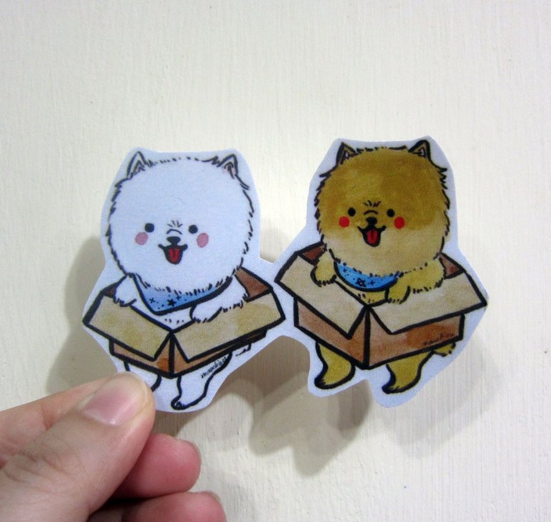 Hand-painted illustration style completely waterproof sticker Pomeranian Train Solitaire Fox Dog Pomeranian - สติกเกอร์ - วัสดุกันนำ้ หลากหลายสี