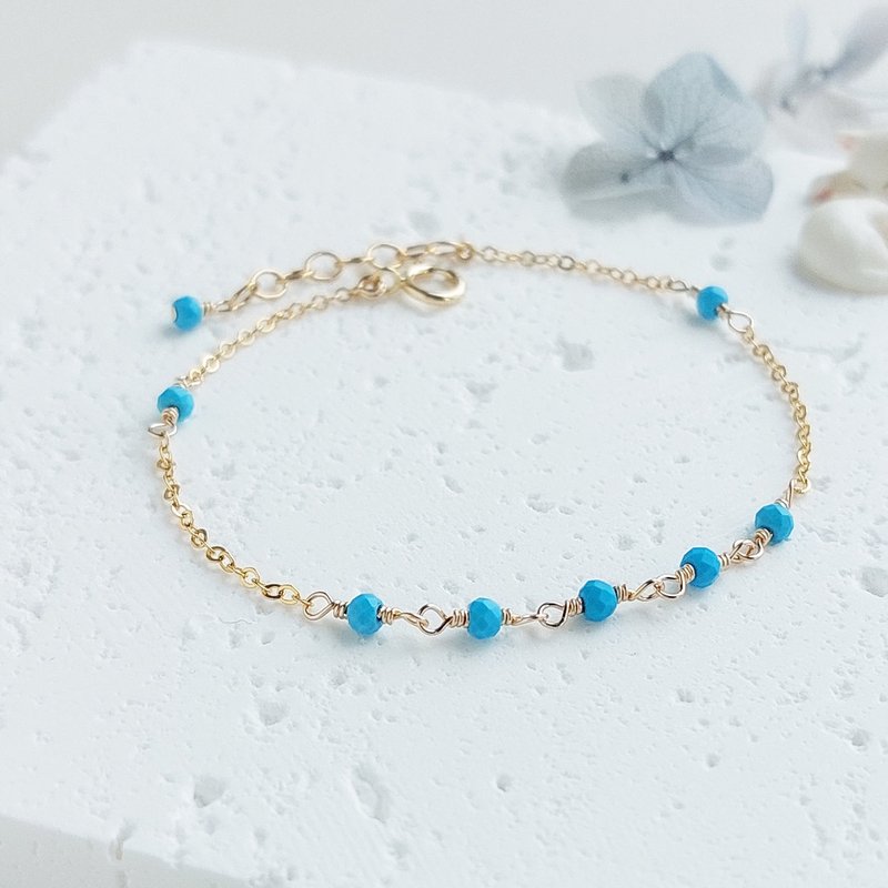 Blue Turquoise x 14KGF Bracelet - สร้อยข้อมือ - เครื่องประดับพลอย สีน้ำเงิน