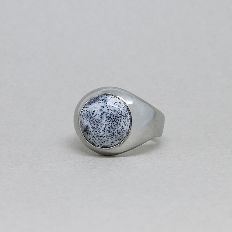 12mm Dendritic Agate Cabochon シルバー・リング - 戒指 - 其他金屬 灰色